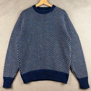 VTG Peconic Bay Traders Mens XL Blue White Birds Eye Wool Sweater Made in USA